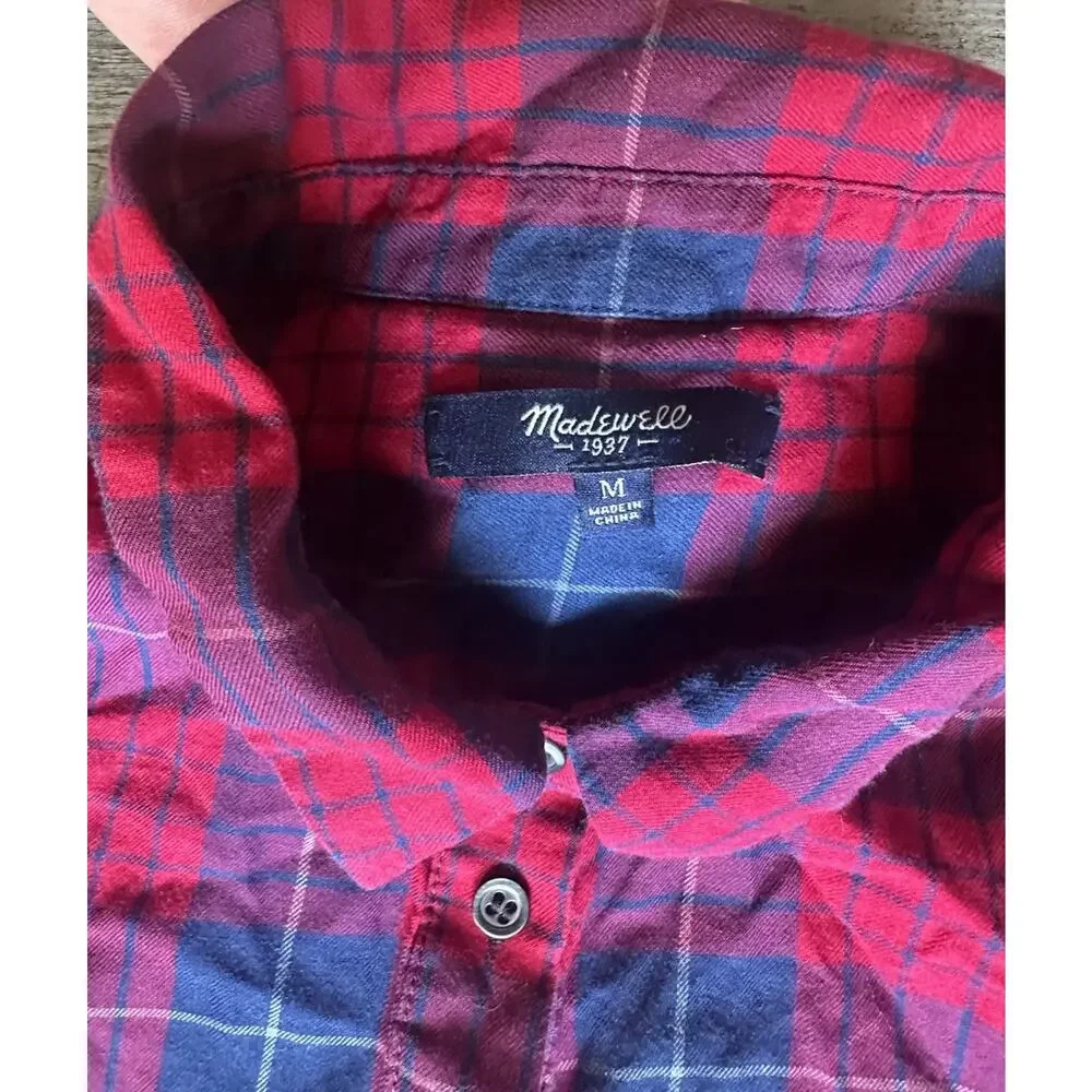 J.Crew Boy Fit Women's Size M Red / Blue Plaid Button-Up 100% Cotton Shirt - Picture 6 of 16
